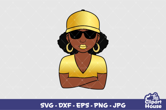 Arms Crossed Black Woman Cap Gold Graphics for Crafts