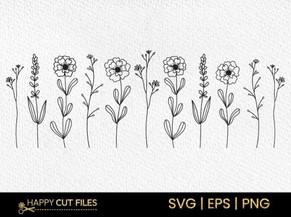 Hand Drawn Wildfower Svg Floral Clipart Graphics for Crafts