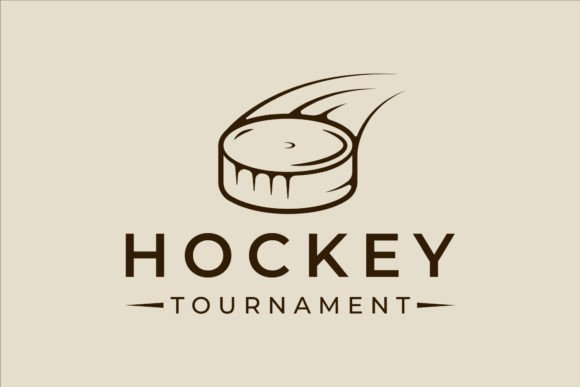 Ice Hockey Puck Logo Line Art Vintage Graphics