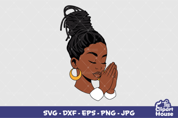 Praying Hands Black Locs Woman Graphics for Crafts