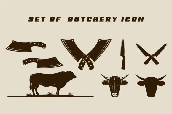 Set of Isolated Butchery Icon Vector for Graphics and Logos