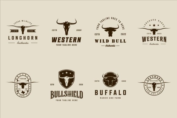 Set of Longhorn or Buffalo Logo Vintage Graphics